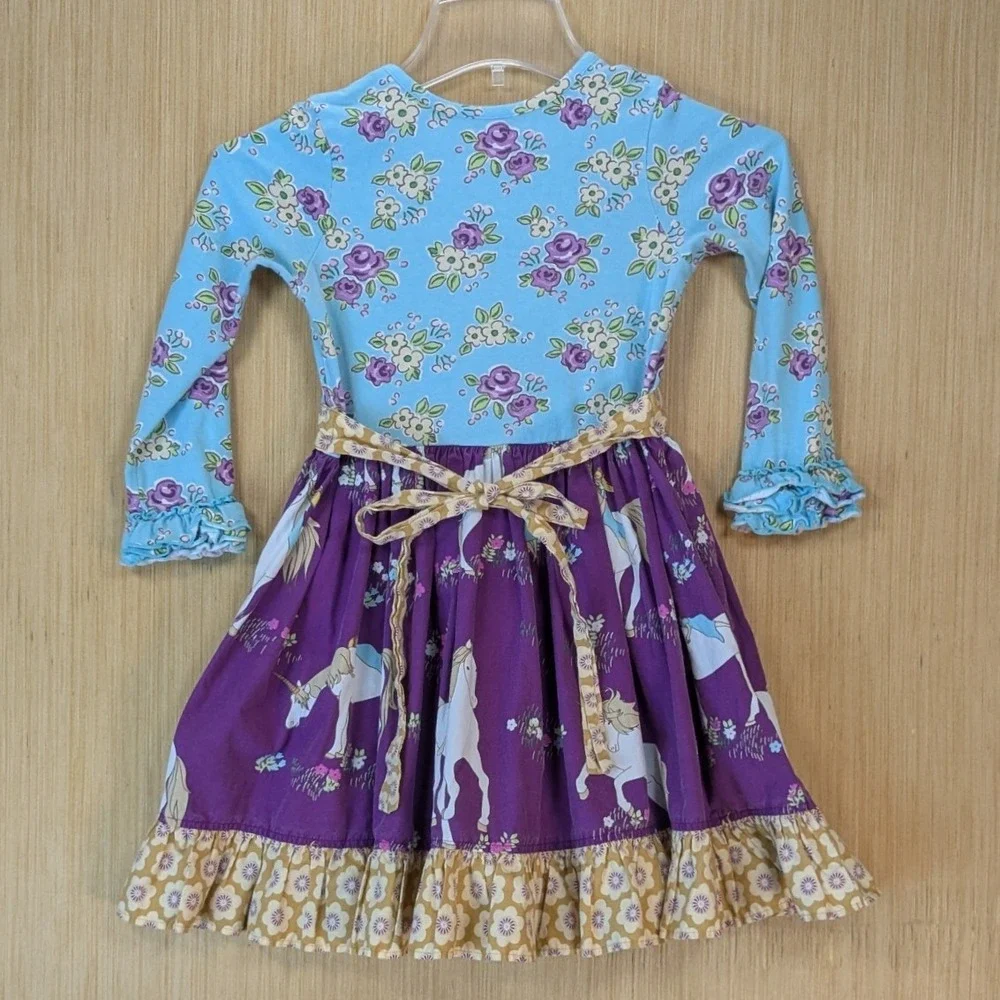 Eleanor Rose Girls‎ Unicorn Whimsical Floral Dress Purple Blue 6-7 Long Sleeve